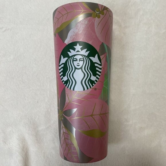 Starbucks Holiday 2020 Pink Leafs Stainless Steel 24 oz Cold Cup - Picture 6 of 6